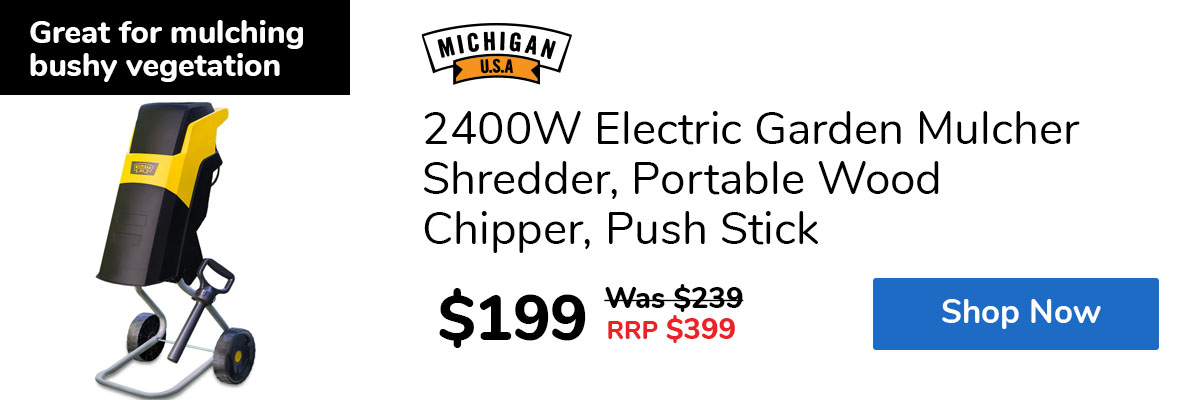 2400W Electric Garden Mulcher Shredder, Portable Wood Chipper, Push Stick