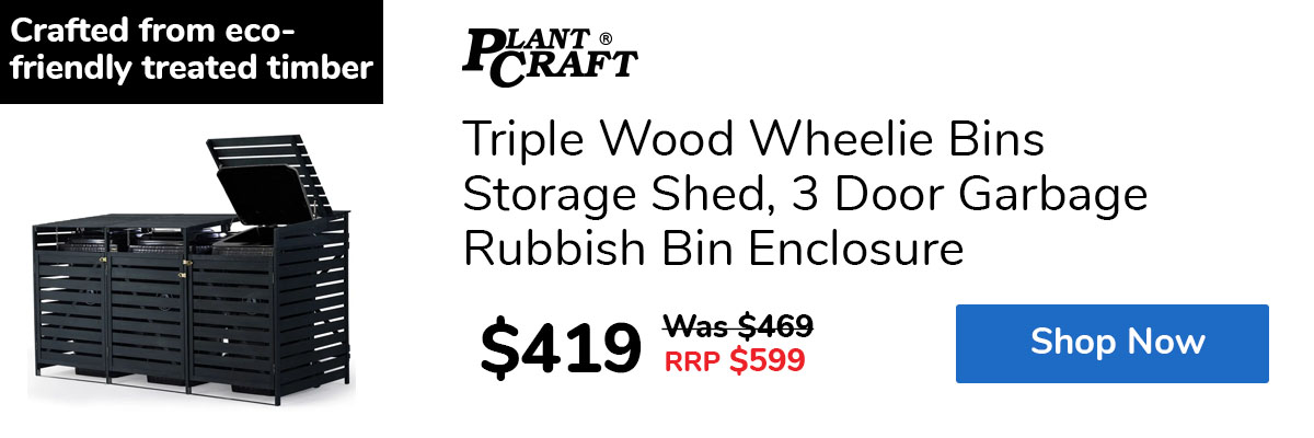 Triple Wood Wheelie Bins Storage Shed, 3 Door Garbage Rubbish Bin Enclosure