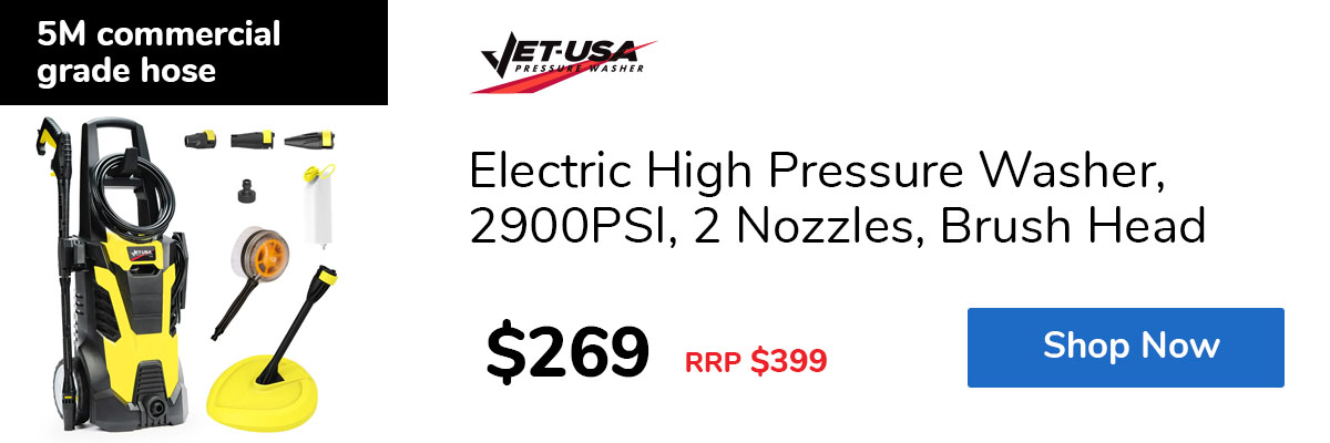 Electric High Pressure Washer, 2900PSI, 2 Nozzles, Brush Head