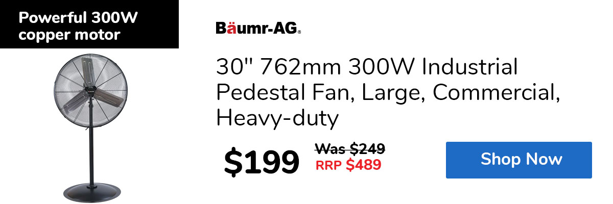 30" 762mm 300W Industrial Pedestal Fan, Large, Commercial, Heavy-duty