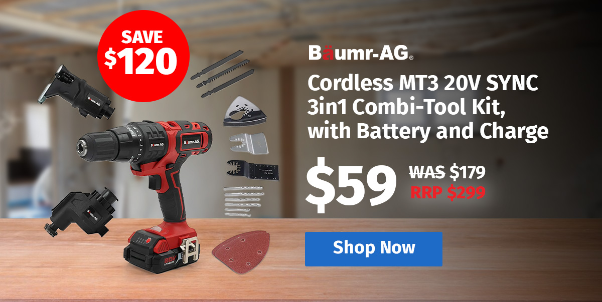 BAUMR-AG Cordless MT3 20V SYNC 3in1 Combi-Tool Kit, with Battery and Charger