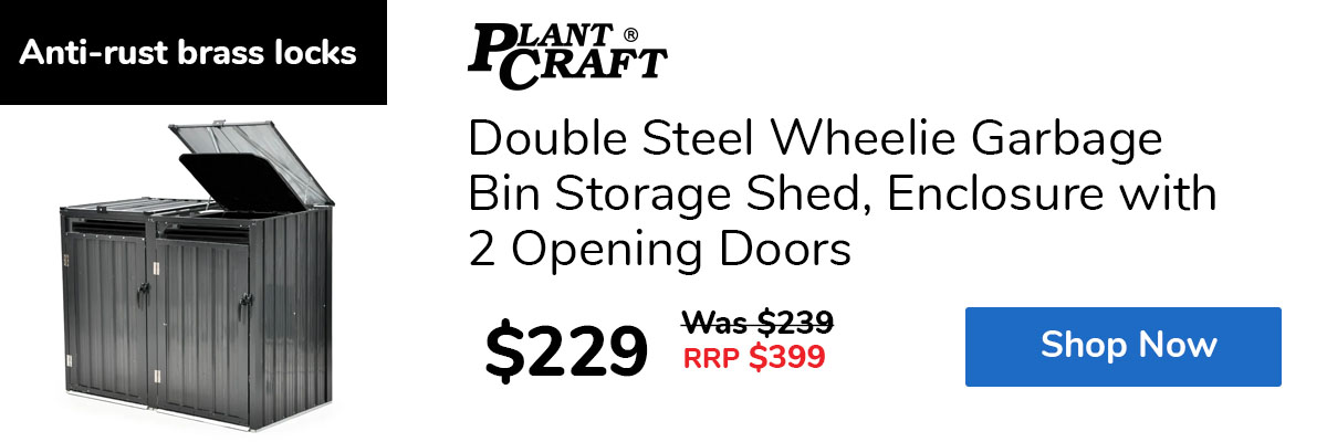 Double Steel Wheelie Garbage Bin Storage Shed, Enclosure with 2 Opening Doors