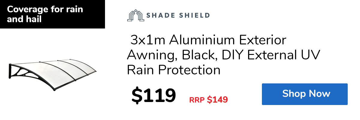  3x1m Aluminium Exterior Awning, Black, DIY External UV Rain Protection