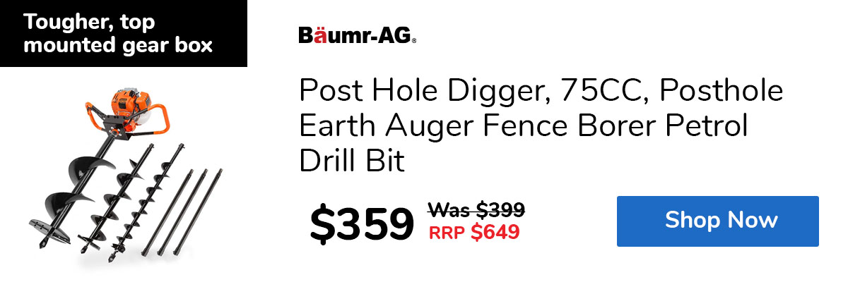 Post Hole Digger, 75CC, Posthole Earth Auger Fence Borer Petrol Drill Bit