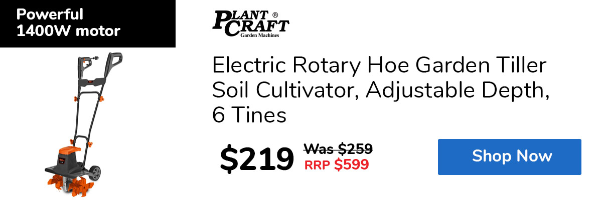 Electric Rotary Hoe Garden Tiller Soil Cultivator, Adjustable Depth, 6 Tines