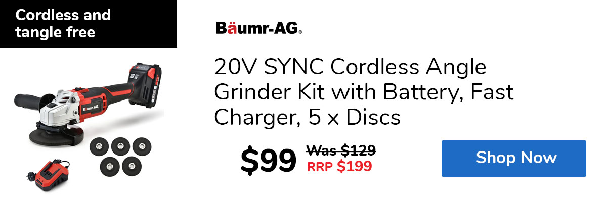 20V SYNC Cordless Angle Grinder Kit with Battery, Fast Charger, 5 x Discs