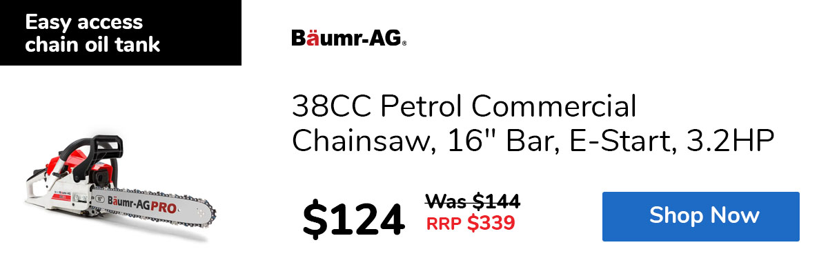 38CC Petrol Commercial Chainsaw, 16" Bar, E-Start, 3.2HP