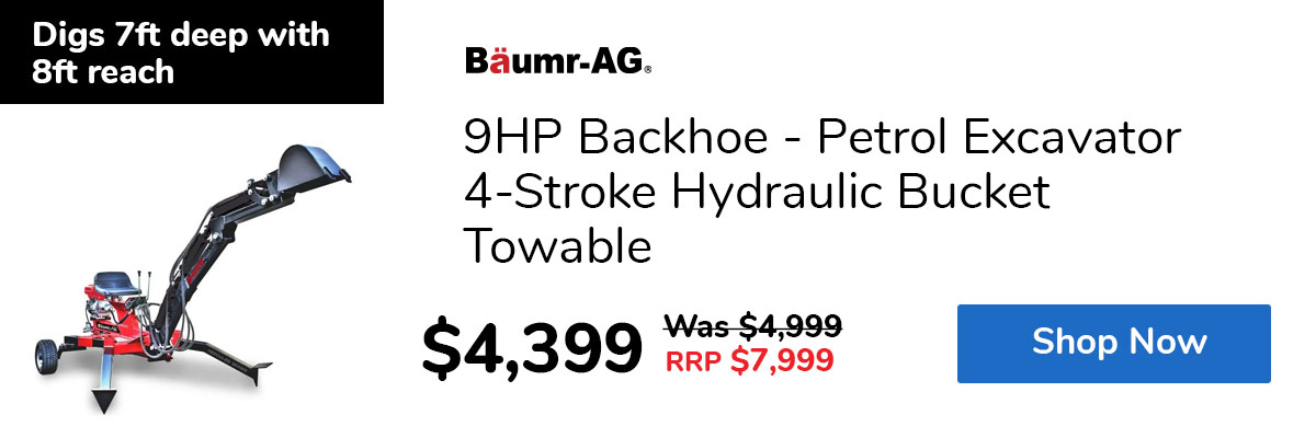 9HP Backhoe - Petrol Excavator 4-Stroke Hydraulic Bucket Towable