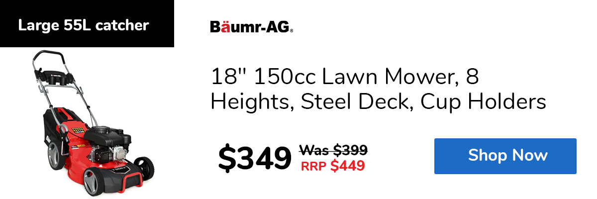 18" 150cc Lawn Mower, 8 Heights, Steel Deck, Cup Holders