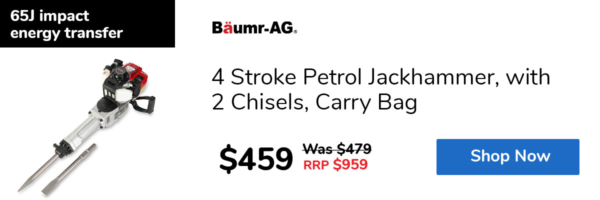 4 Stroke Petrol Jackhammer, with 2 Chisels, Carry Bag