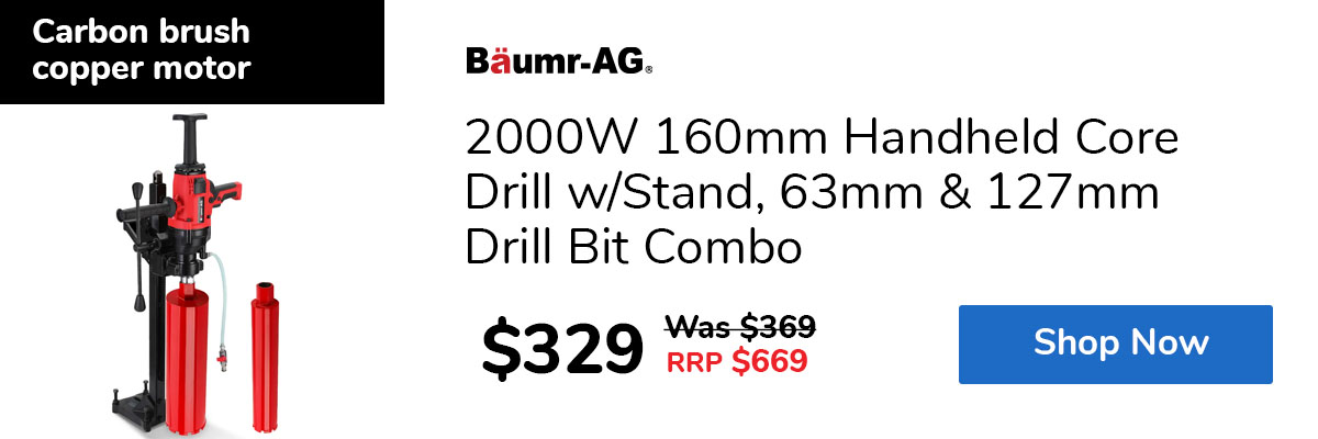 2000W 160mm Handheld Core Drill w/Stand, 63mm & 127mm Drill Bit Combo