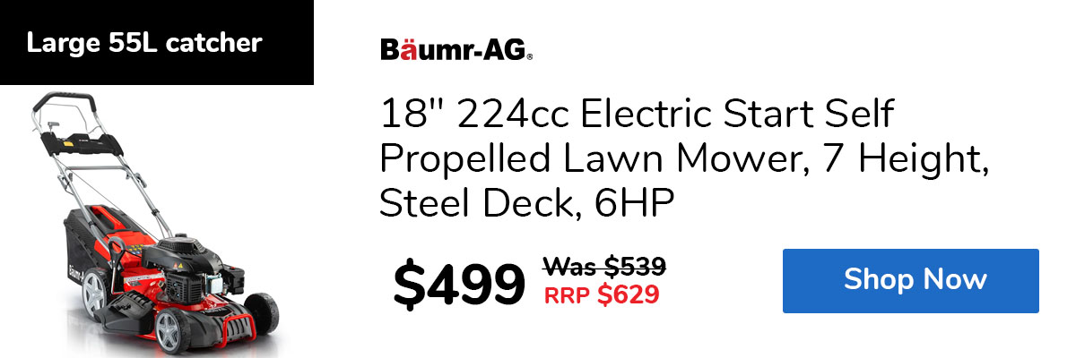 18" 224cc Electric Start Self Propelled Lawn Mower, 7 Height, Steel Deck, 6HP