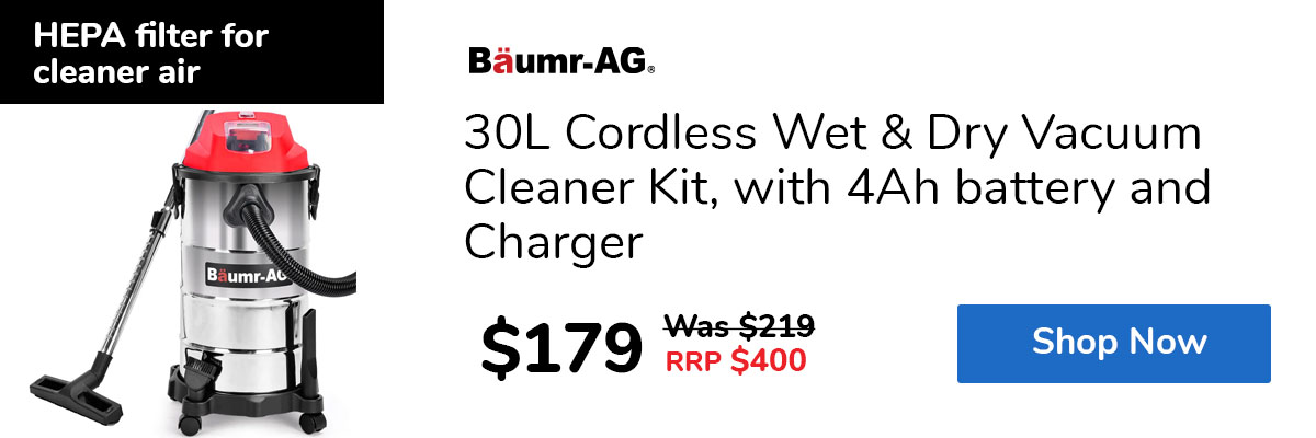 30L Cordless Wet & Dry Vacuum Cleaner Kit, with 4Ah battery and Charger