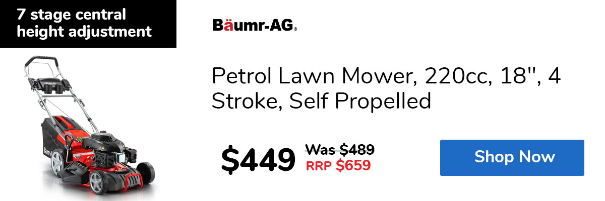 Petrol Lawn Mower, 220cc, 18", 4 Stroke, Self Propelled