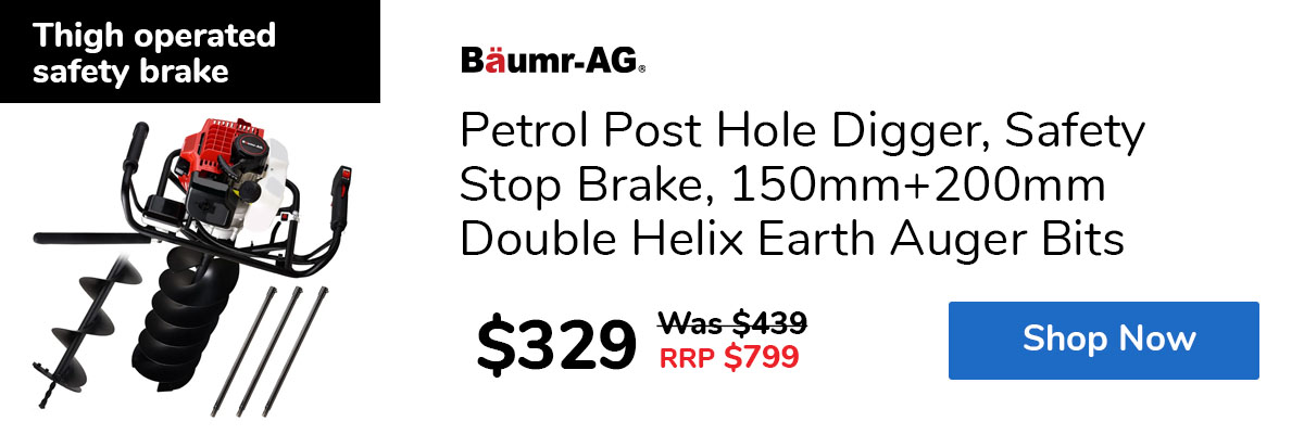 Petrol Post Hole Digger, Safety Stop Brake, 150mm+200mm Double Helix Earth Auger Bits