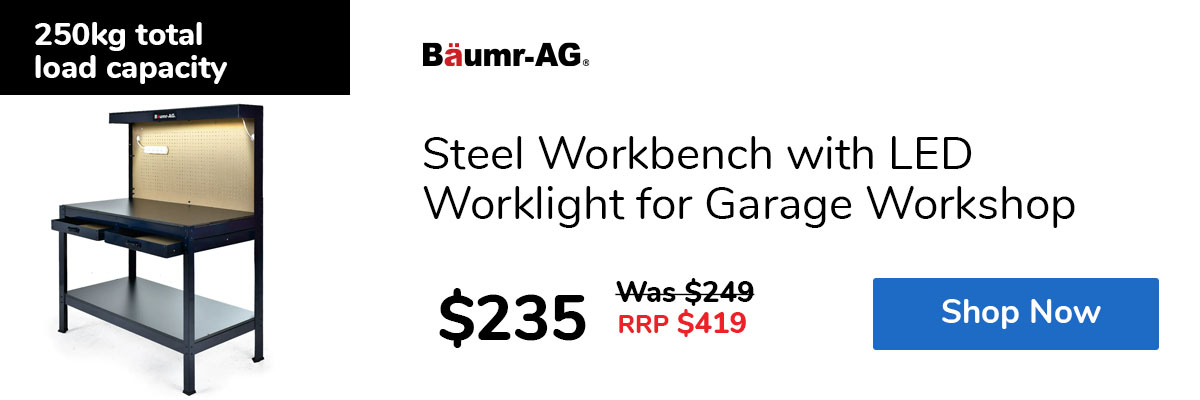 Steel Workbench with LED Worklight for Garage Workshop