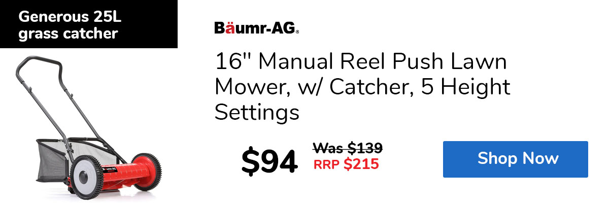 16" Manual Reel Push Lawn Mower, w/ Catcher, 5 Height Settings