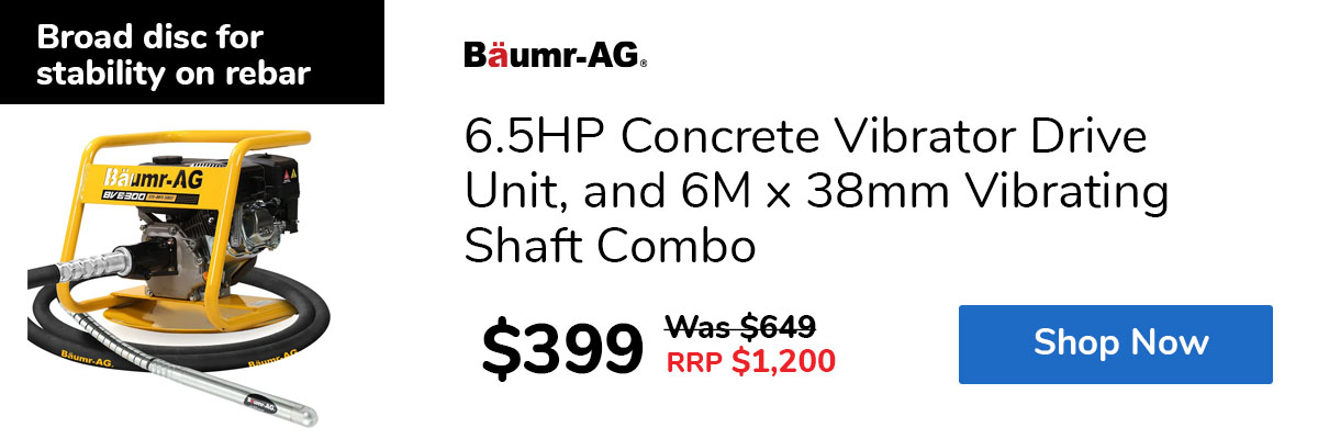 6.5HP Concrete Vibrator Drive Unit, and 6M x 38mm Vibrating Shaft Combo