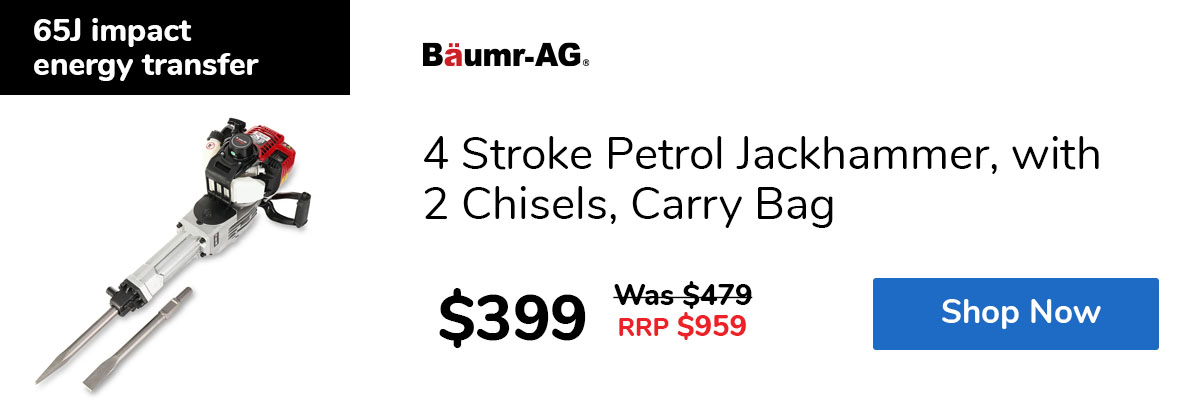 4 Stroke Petrol Jackhammer, with 2 Chisels, Carry Bag