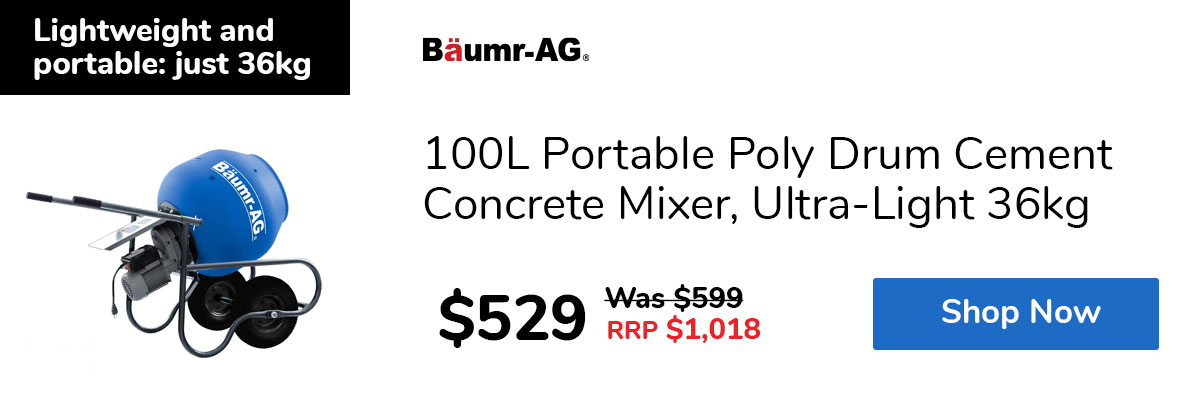 100L Portable Poly Drum Cement Concrete Mixer, Ultra-Light 36kg