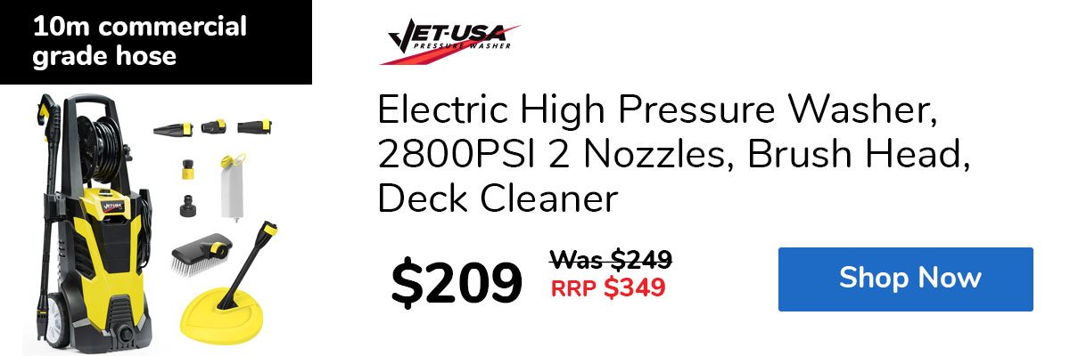 Electric High Pressure Washer, 2800PSI 2 Nozzles, Brush Head, Deck Cleaner