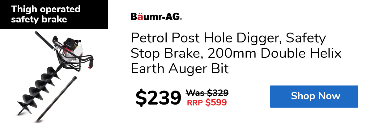 Petrol Post Hole Digger, Safety Stop Brake, 200mm Double Helix Earth Auger Bit