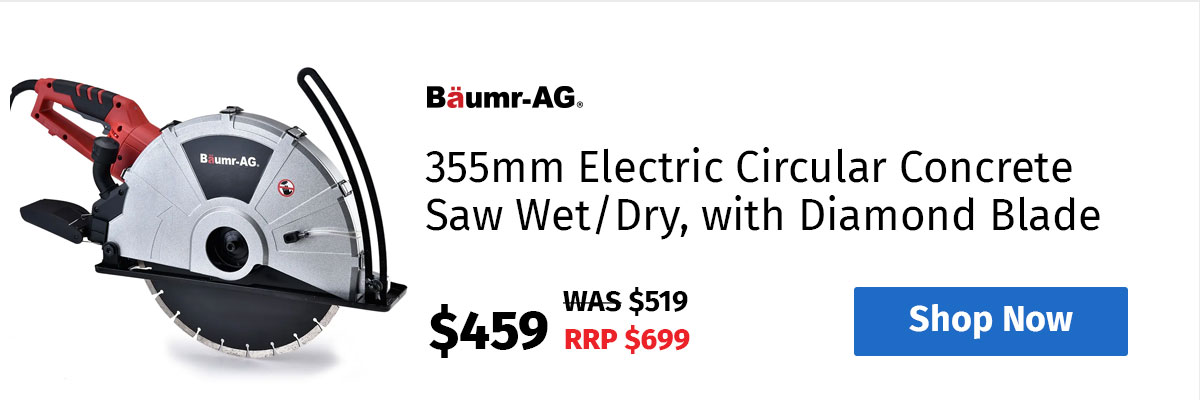 BAUMR-AG 355mm Electric Circular Concrete Saw Wet/Dry, with Diamond Blade