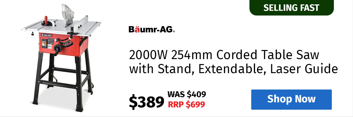 Baumr-AG 2000W 254mm Corded Table Saw with Stand, Extendable, Laser Guide