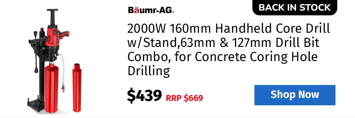BAUMR-AG 2000W 160mm Handheld Core Drill w/Stand,63mm & 127mm Drill Bit Combo, for Concrete Coring Hole Drilling