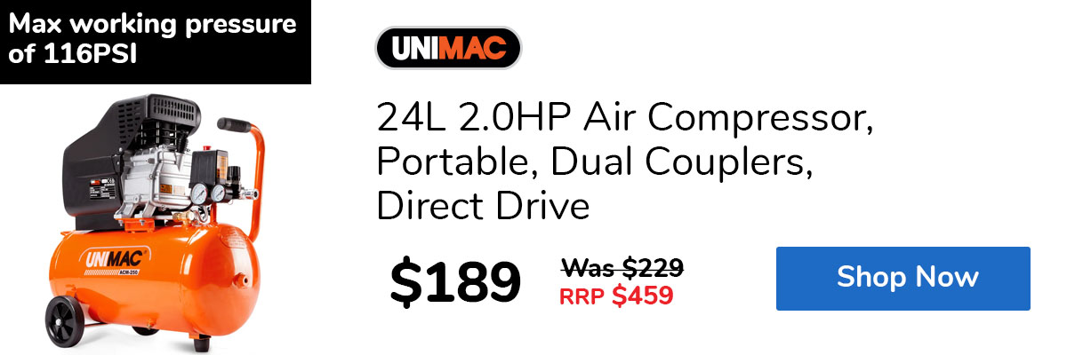 24L 2.0HP Air Compressor, Portable, Dual Couplers, Direct Drive