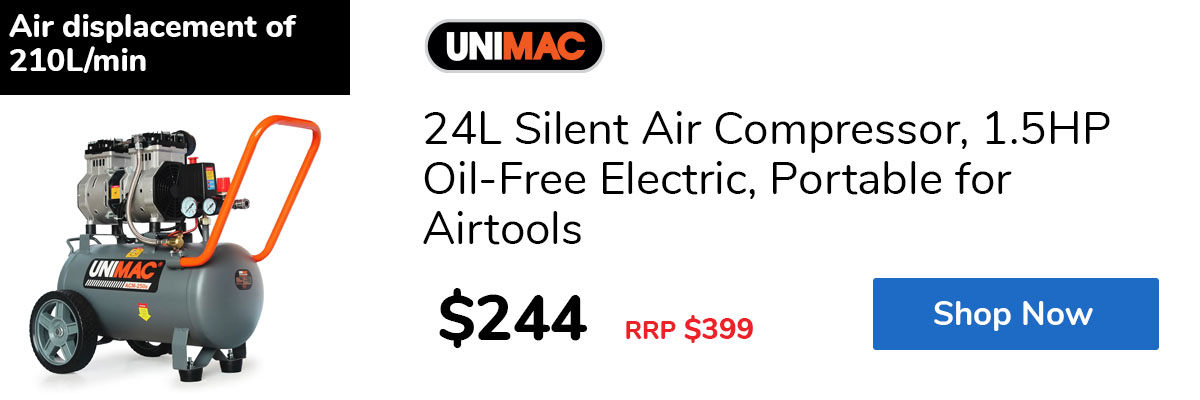 24L Silent Air Compressor, 1.5HP Oil-Free Electric, Portable for Airtools