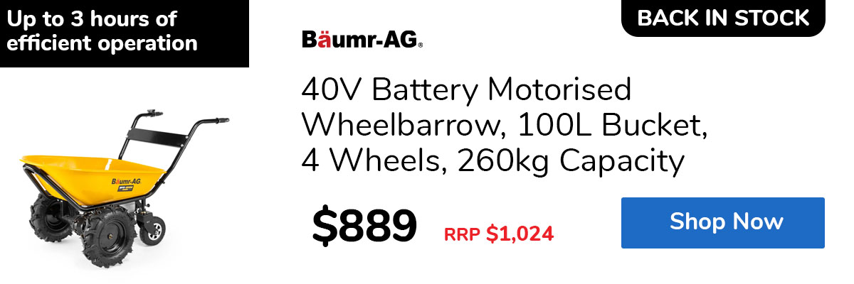 40V Battery Motorised Wheelbarrow, 100L Bucket, 4 Wheels, 260kg Capacity