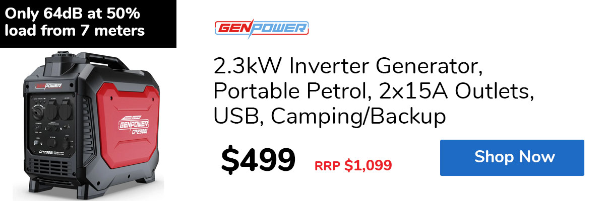 2.3kW Inverter Generator, Portable Petrol, 2x15A Outlets, USB, Camping/Backup