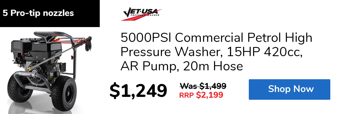5000PSI Commercial Petrol High Pressure Washer, 15HP 420cc, AR Pump, 20m Hose