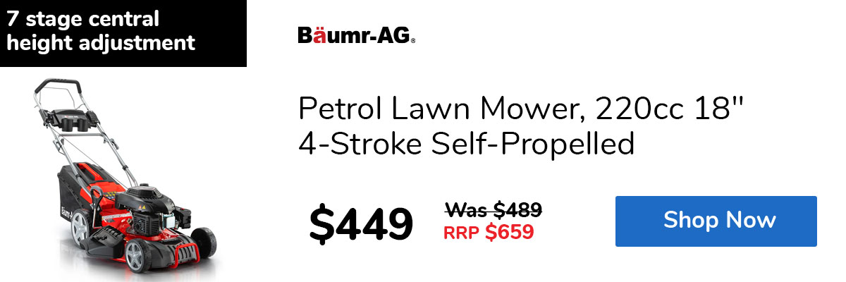 Petrol Lawn Mower, 220cc 18" 4-Stroke Self-Propelled