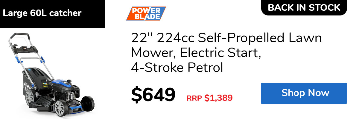 22" 224cc Self-Propelled Lawn Mower, Electric Start, 4-Stroke Petrol