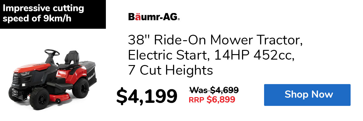 38" Ride-On Mower Tractor, Electric Start, 14HP 452cc, 7 Cut Heights