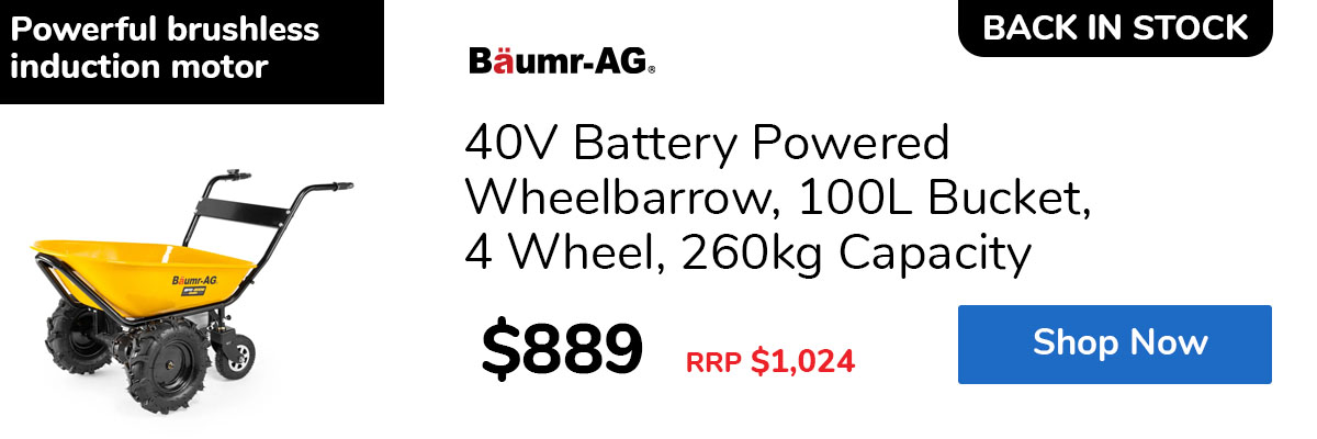 40V Battery Powered Wheelbarrow, 100L Bucket, 4 Wheel, 260kg Capacity