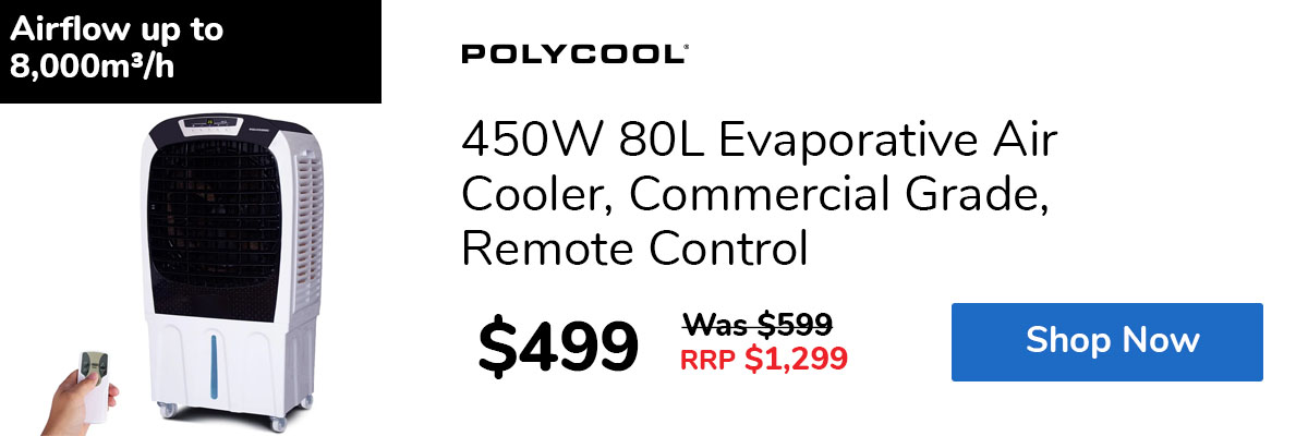 450W 80L Evaporative Air Cooler, Commercial Grade, Remote Control