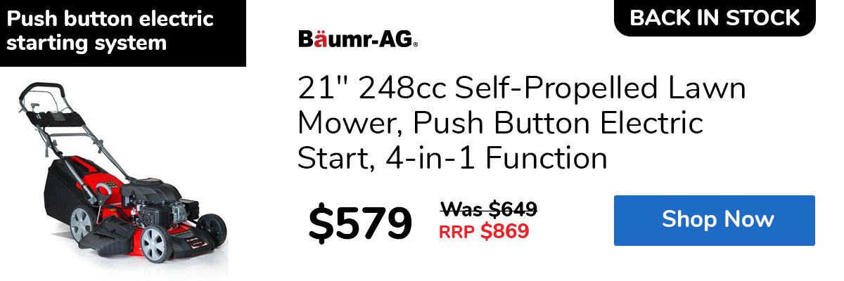 21" 248cc Self-Propelled Lawn Mower, Push Button Electric Start, 4-in-1 Function