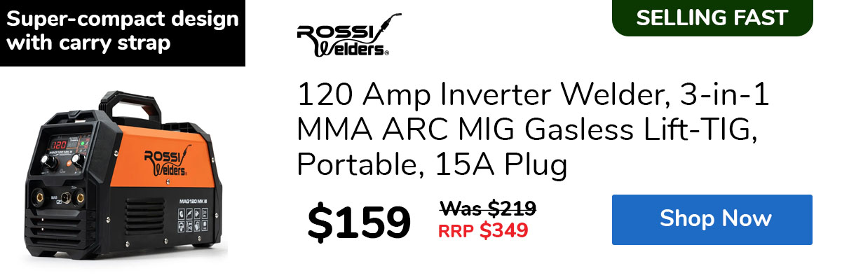 120 Amp Inverter Welder, 3-in-1 MMA ARC MIG Gasless Lift-TIG, Portable, 15A Plug
