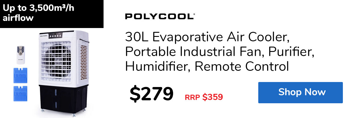30L Evaporative Air Cooler, Portable Industrial Fan, Purifier, Humidifier, Remote Control