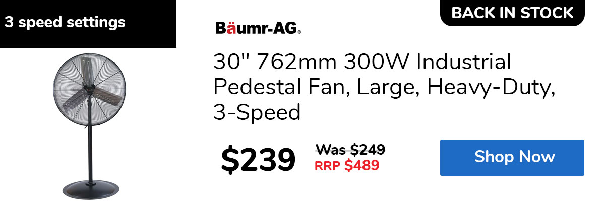 30" 762mm 300W Industrial Pedestal Fan, Large, Heavy-Duty, 3-Speed