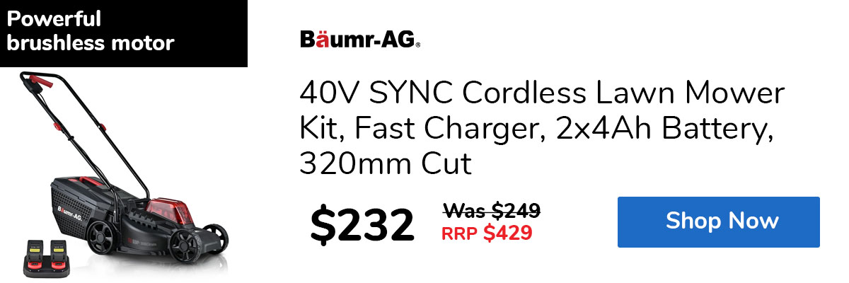 40V SYNC Cordless Lawn Mower Kit, Fast Charger, 2x4Ah Battery, 320mm Cut