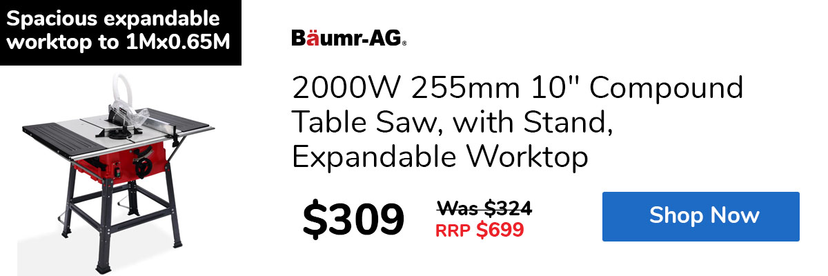 2000W 255mm 10" Compound Table Saw, with Stand, Expandable Worktop