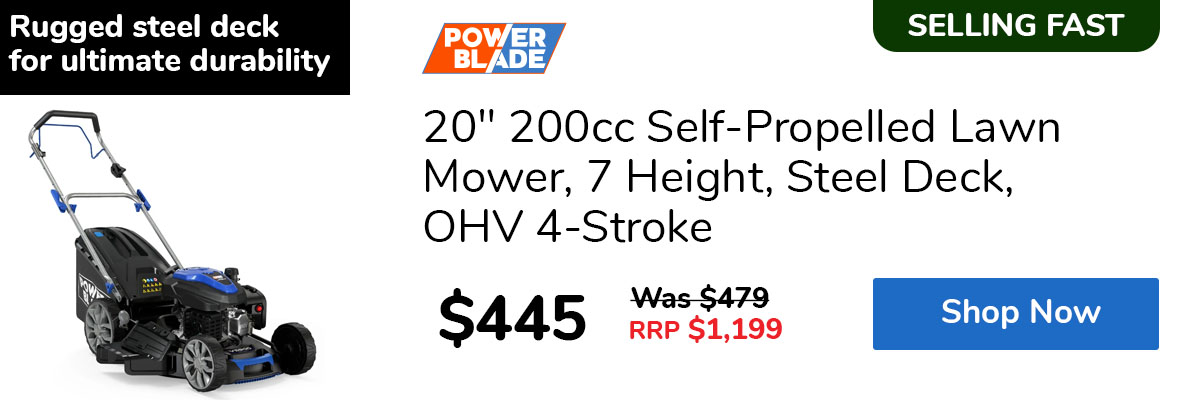 20" 200cc Self-Propelled Lawn Mower, 7 Height, Steel Deck, OHV 4-Stroke