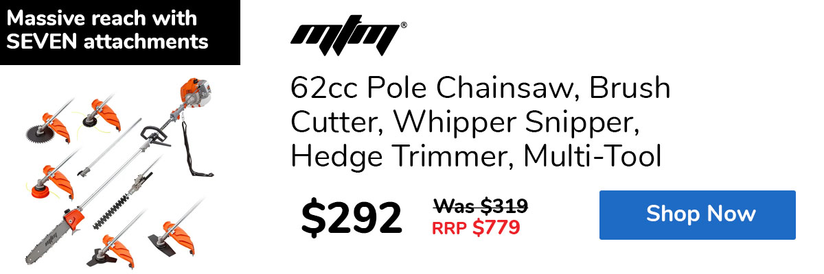 62cc Pole Chainsaw, Brush Cutter, Whipper Snipper, Hedge Trimmer, Multi-Tool