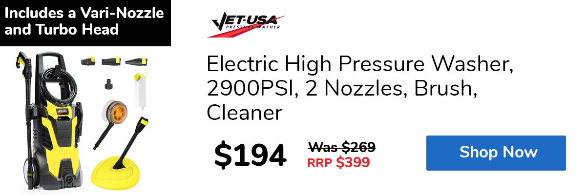 Electric High Pressure Washer, 2900PSI, 2 Nozzles, Brush, Cleaner