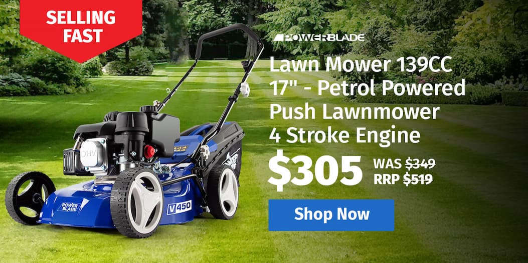 POWERBLADE Lawn Mower 139CC 17" - Petrol Powered Push Lawnmower 4 Stroke Engine - v450