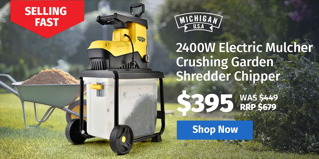 MICHIGAN 2400W Electric Crushing Impact Shredder, Quiet High Torque Garden Mulcher Chipper, Shreds Palm Fronds